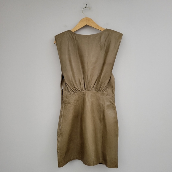 NWT Zara Leather Dress Padded Shoulder Mini Taupe - Picture 3 of 16
